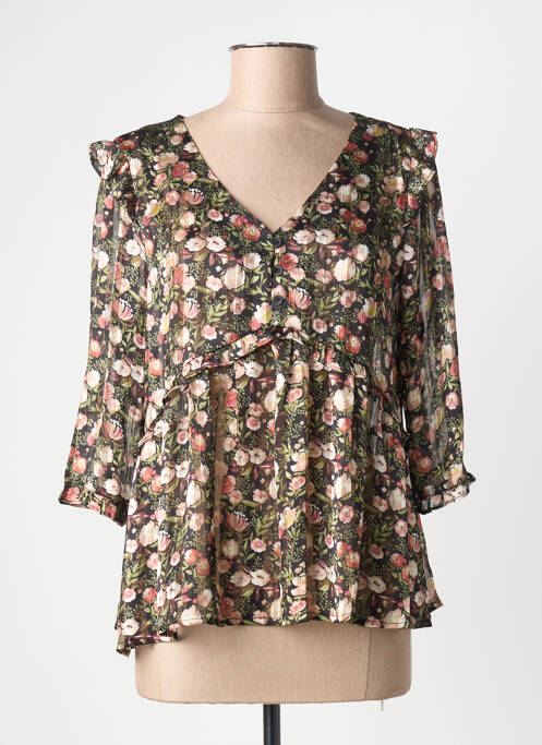 Top col v manches 3/4 noir BY ONE femme