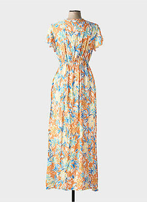 Robe longue imprimé fantaisie manches courtes orange C'FLO femme