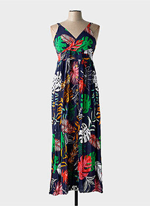 Robe longue imprimé fantaisie fines bretelles bleu AIRISA femme