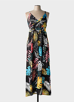 Robe longue imprimé fantaisie fines bretelles noir AIRISA femme