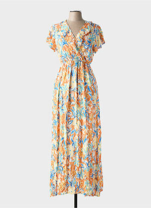Robe longue imprimé fantaisie manches courtes orange C'FLO femme