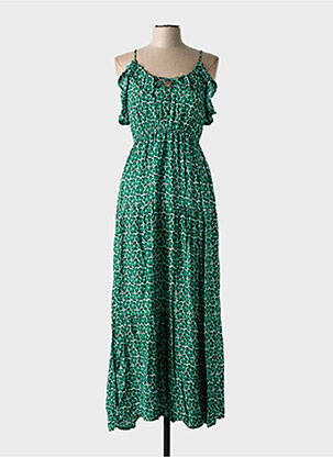 Robe longue imprimé fantaisie fines bretelles vert C'FLO femme