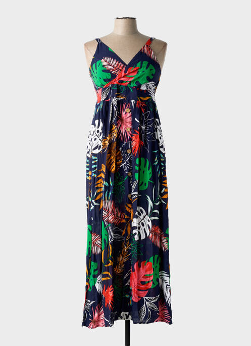 Robe longue imprimé fantaisie fines bretelles bleu AIRISA femme