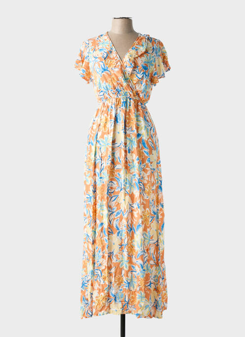 Robe longue imprimé fantaisie manches courtes orange C'FLO femme