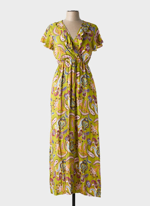 Robe longue imprimé fantaisie manches courtes vert C'FLO femme