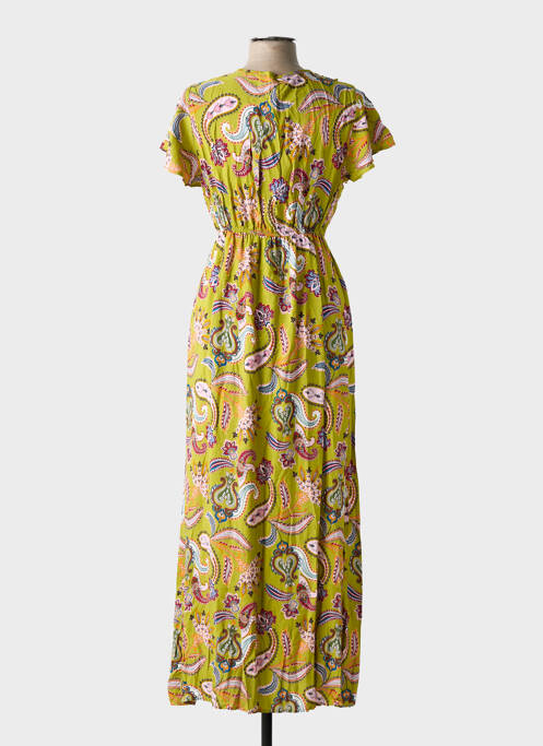 Robe longue imprimé fantaisie manches courtes vert C'FLO femme