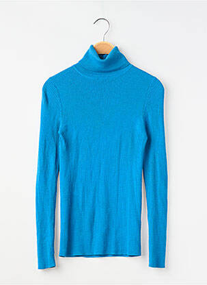 Pull col roulé tissage côtelé manches longues bleu UNIQLO femme