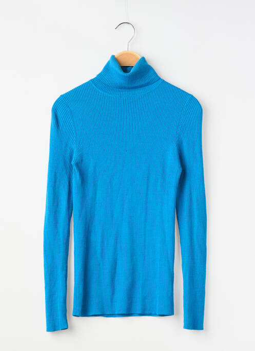 Pull col roulé tissage côtelé manches longues bleu UNIQLO femme