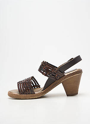 Sandales/nu pieds tissage satiné talon de 7 à 9cm marron ELLES-MEMES femme
