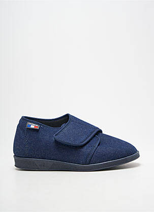 Chaussons/pantoufles fermeture scratch talon plat jusqu'à 3cm bleu LA VAGUE femme