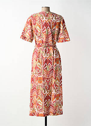 Robe mi-longue imprimé fantaisie manches courtes orange JULIE GUERLANDE femme