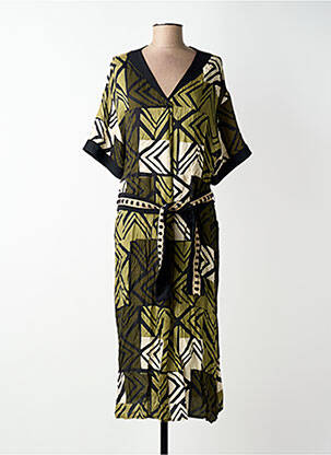 Robe longue tissage popeline manches courtes vert PAZ TORRAS femme