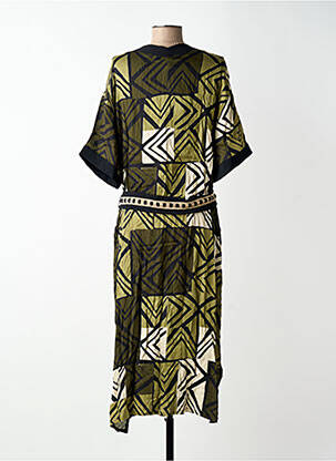 Robe longue tissage popeline manches courtes vert PAZ TORRAS femme