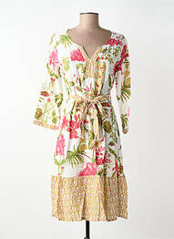 Robe mi-longue imprimé fleurs manches longues beige AGATHE & LOUISE femme