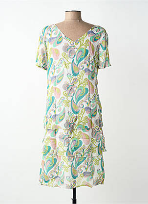 Robe mi-longue coupe fluide manches courtes vert AGATHE & LOUISE femme