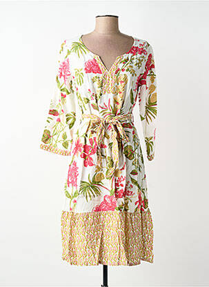 Robe mi-longue imprimé fleurs manches longues beige AGATHE & LOUISE femme