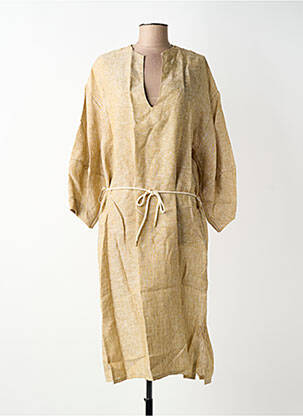 Robe mi-longue col v manches 3/4 beige BLANC BOHEME femme