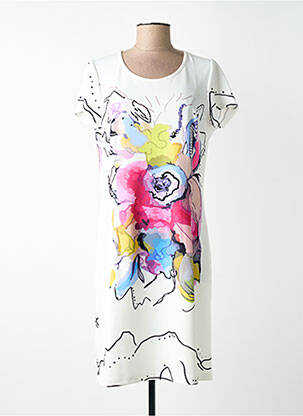 Robe mi-longue imprimé fantaisie manches courtes beige GREGORY PAT femme