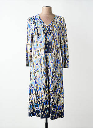 Robe mi-longue imprimé fantaisie manches longues bleu BRANDTEX femme