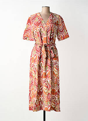 Robe mi-longue imprimé fantaisie manches courtes orange JULIE GUERLANDE femme