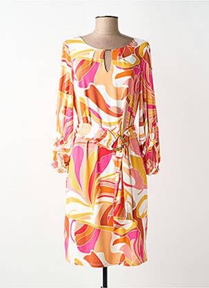 Robe mi-longue imprimé fantaisie manches longues orange K-DESIGN femme