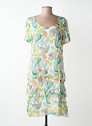 Robe mi-longue tissage crêpe manches courtes vert AGATHE & LOUISE femme