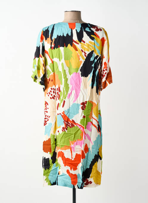 Robe mi-longue coupe fluide manches courtes jaune FELINO femme