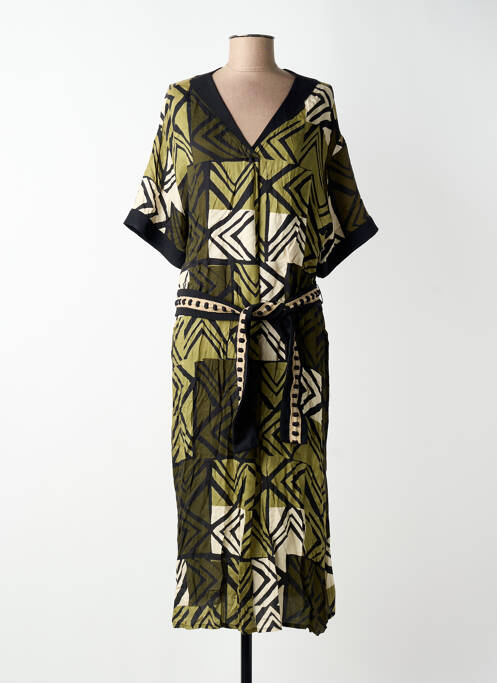 Robe longue imprimé fantaisie manches courtes vert PAZ TORRAS femme