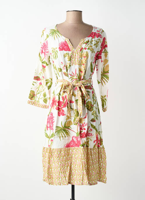 Robe mi-longue imprimé fleurs manches longues beige AGATHE & LOUISE femme