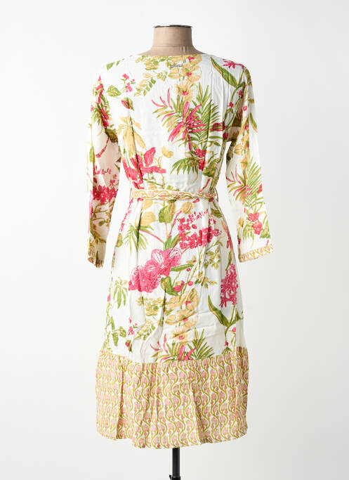 Robe mi-longue imprimé fleurs manches longues beige AGATHE & LOUISE femme