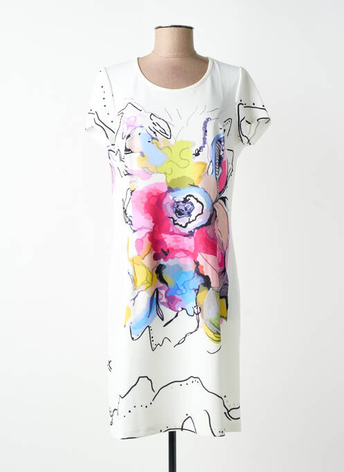 Robe mi-longue imprimé fantaisie manches courtes beige GREGORY PAT femme