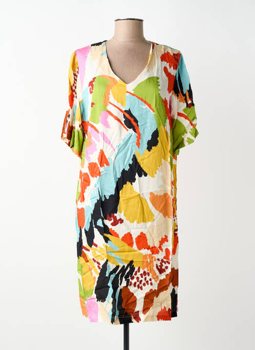 Robe mi-longue imprimé fantaisie manches courtes jaune FELINO femme