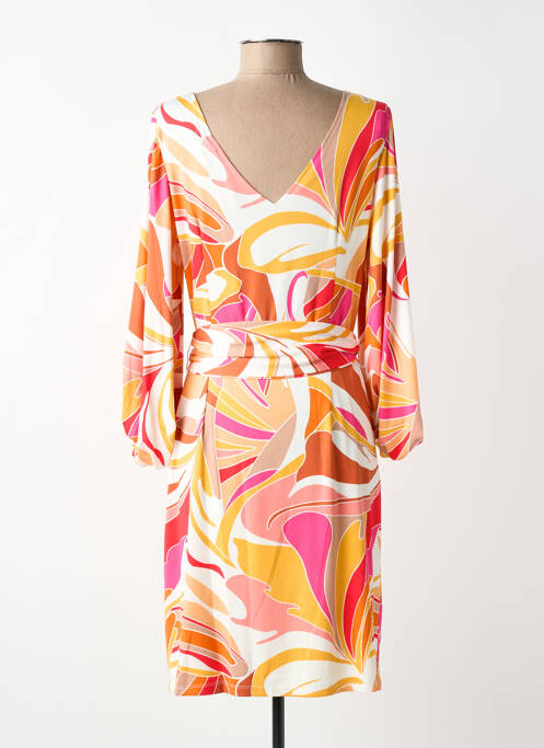 Robe mi-longue imprimé fantaisie manches longues orange K-DESIGN femme