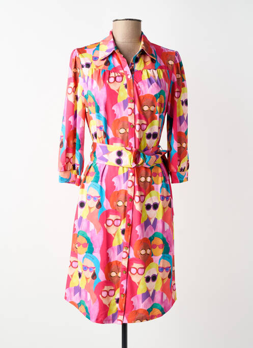 Robe mi-longue imprimé fantaisie manches 3/4 rouge K-DESIGN femme