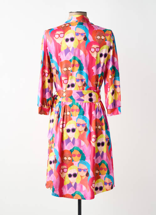 Robe mi-longue imprimé fantaisie manches 3/4 rouge K-DESIGN femme