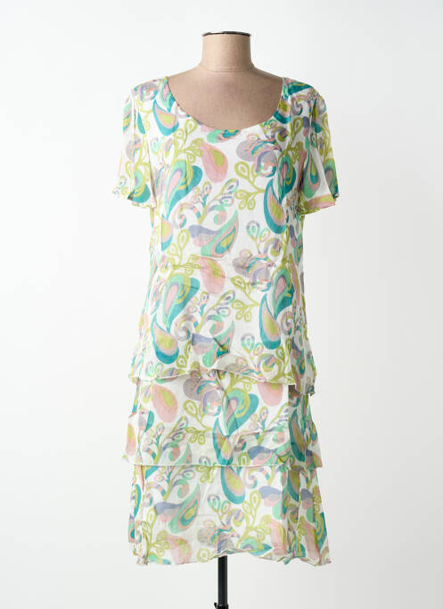 Robe mi-longue tissage crêpe manches courtes vert AGATHE & LOUISE femme