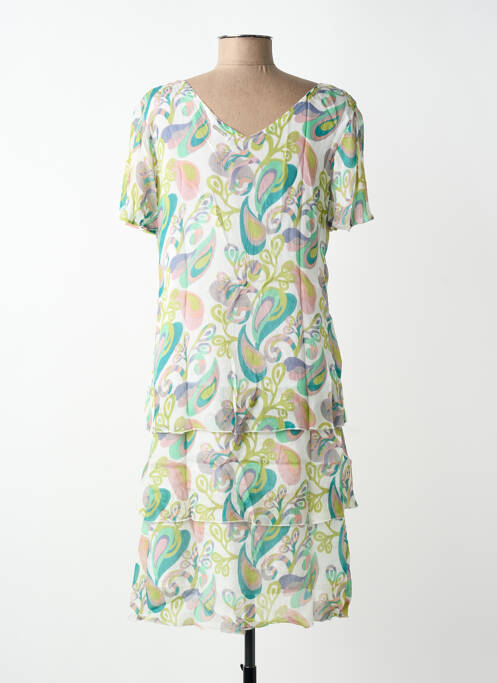 Robe mi-longue tissage crêpe manches courtes vert AGATHE & LOUISE femme