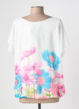 T-shirt imprimé fantaisie manches courtes blanc COULEURS DU TEMPS femme