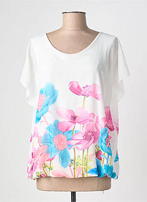 T-shirt imprimé fantaisie manches courtes blanc COULEURS DU TEMPS femme