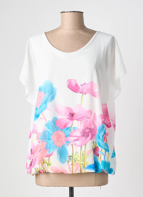 T-shirt imprimé fantaisie manches courtes blanc COULEURS DU TEMPS femme