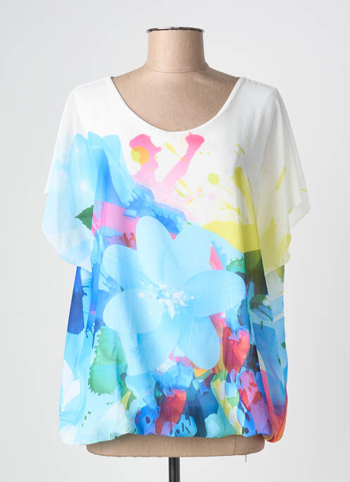 T-shirt imprimé fantaisie manches courtes blanc COULEURS DU TEMPS femme
