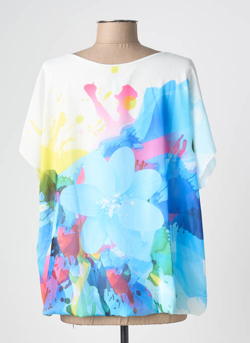 T-shirt imprimé fantaisie manches courtes blanc COULEURS DU TEMPS femme