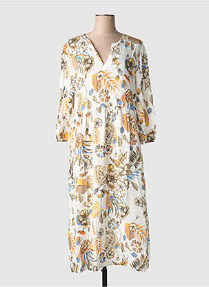 Robe mi-longue imprimé fleurs manches 3/4 beige JOY OF LIFE femme