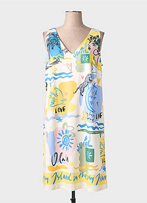 Robe mi-longue imprimé fantaisie sans manche jaune OUI femme