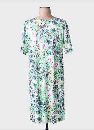 Robe mi-longue imprimé fleurs manches courtes vert JOY OF LIFE femme