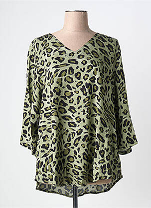 Blouse tissage popeline manches 3/4 vert ANGEL CIRCLE femme