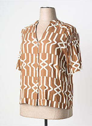 Chemisier tissage crêpe manches 3/4 marron PAZ TORRAS femme
