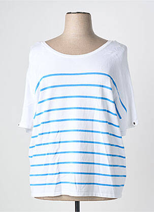 Pull stretch manches courtes bleu MARBLE femme