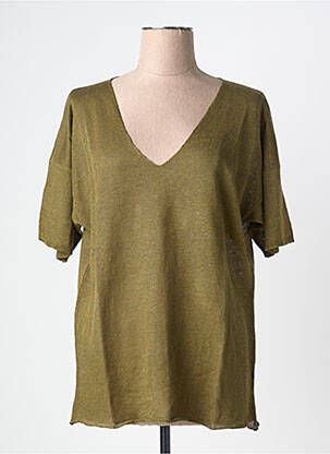 Pull coupe cintrée manches courtes vert A.POIL femme
