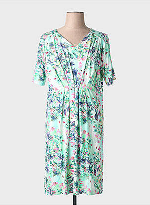 Robe mi-longue imprimé fleurs manches courtes vert JOY OF LIFE femme
